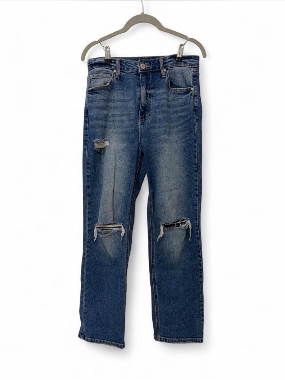 Balam Denim Medium Wash Distressed Straight-Leg Jeans